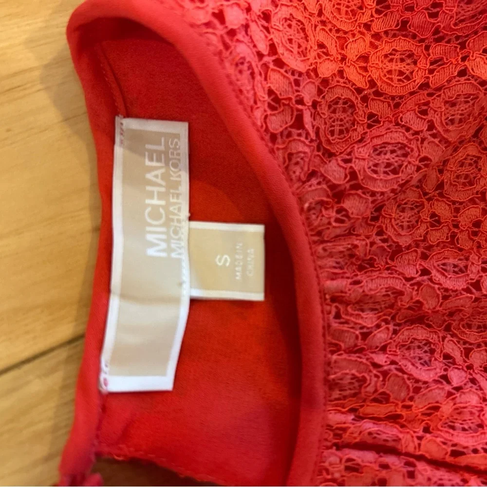 Michael Kors Vibrant Coral Crochet Lace Bell Sleeve Women’s Blouse